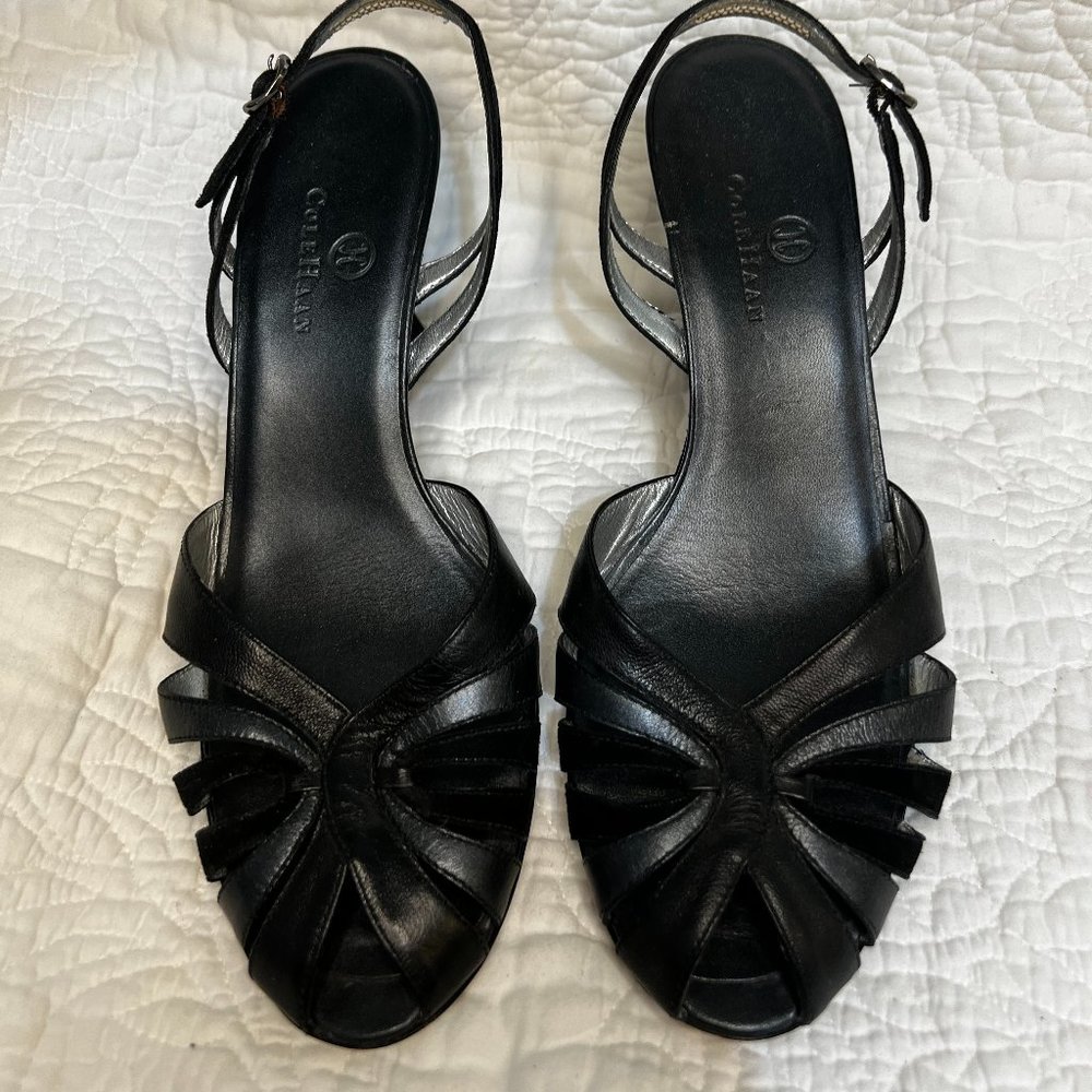 Cole Haan Kolina Wedge Size 8 B Black Sandal Retro Heels